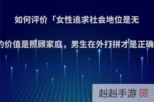 如何评价「女性追求社会地位是无用的，真正的价值是照顾家庭，男生在外打拼才是正确的框架」的?