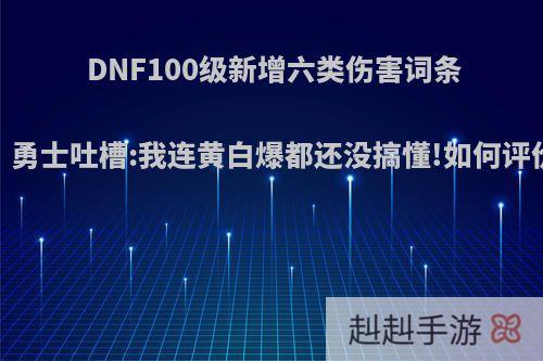 DNF100级新增六类伤害词条，勇士吐槽:我连黄白爆都还没搞懂!如何评价?