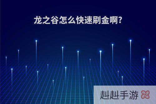 龙之谷怎么快速刷金啊?