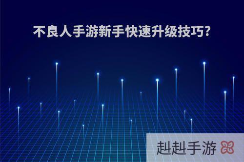 不良人手游新手快速升级技巧?