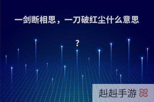 一剑断相思，一刀破红尘什么意思?