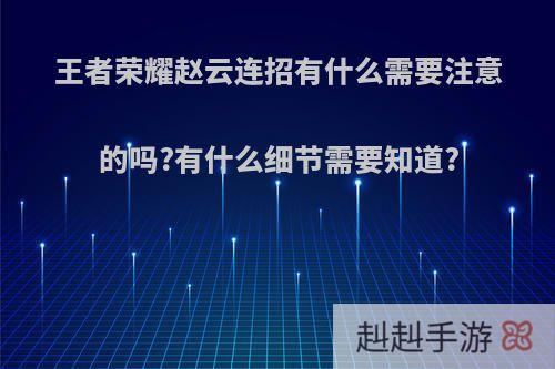 王者荣耀赵云连招有什么需要注意的吗?有什么细节需要知道?