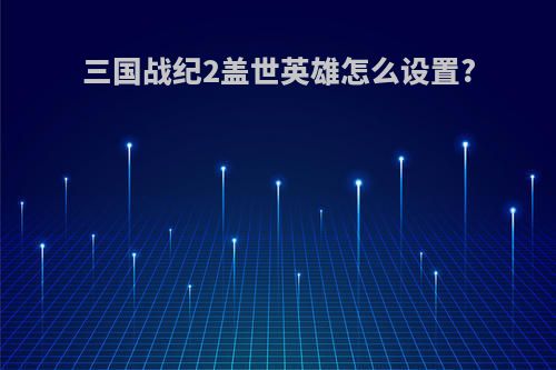 三国战纪2盖世英雄怎么设置?