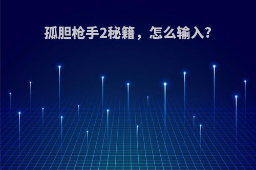 孤胆枪手2秘籍，怎么输入?