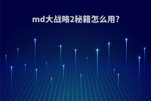 md大战略2秘籍怎么用?