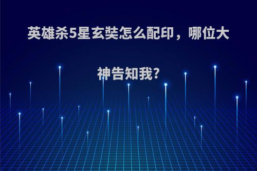 英雄杀5星玄奘怎么配印，哪位大神告知我?