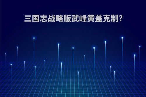 三国志战略版武峰黄盖克制?
