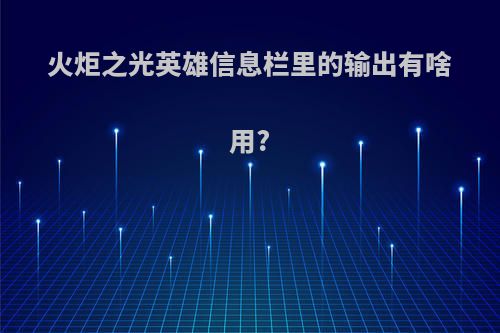 火炬之光英雄信息栏里的输出有啥用?