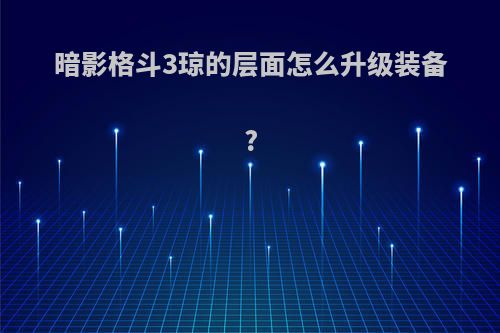 暗影格斗3琼的层面怎么升级装备?